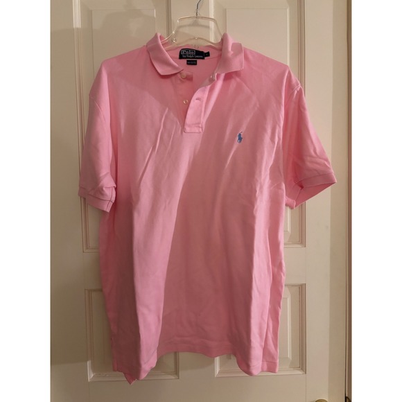 Polo by Ralph Lauren Other - Polo Ralph Lauren Mens Large Pink Short Sleeve Pique Polo Shirt Blue Pony Logo